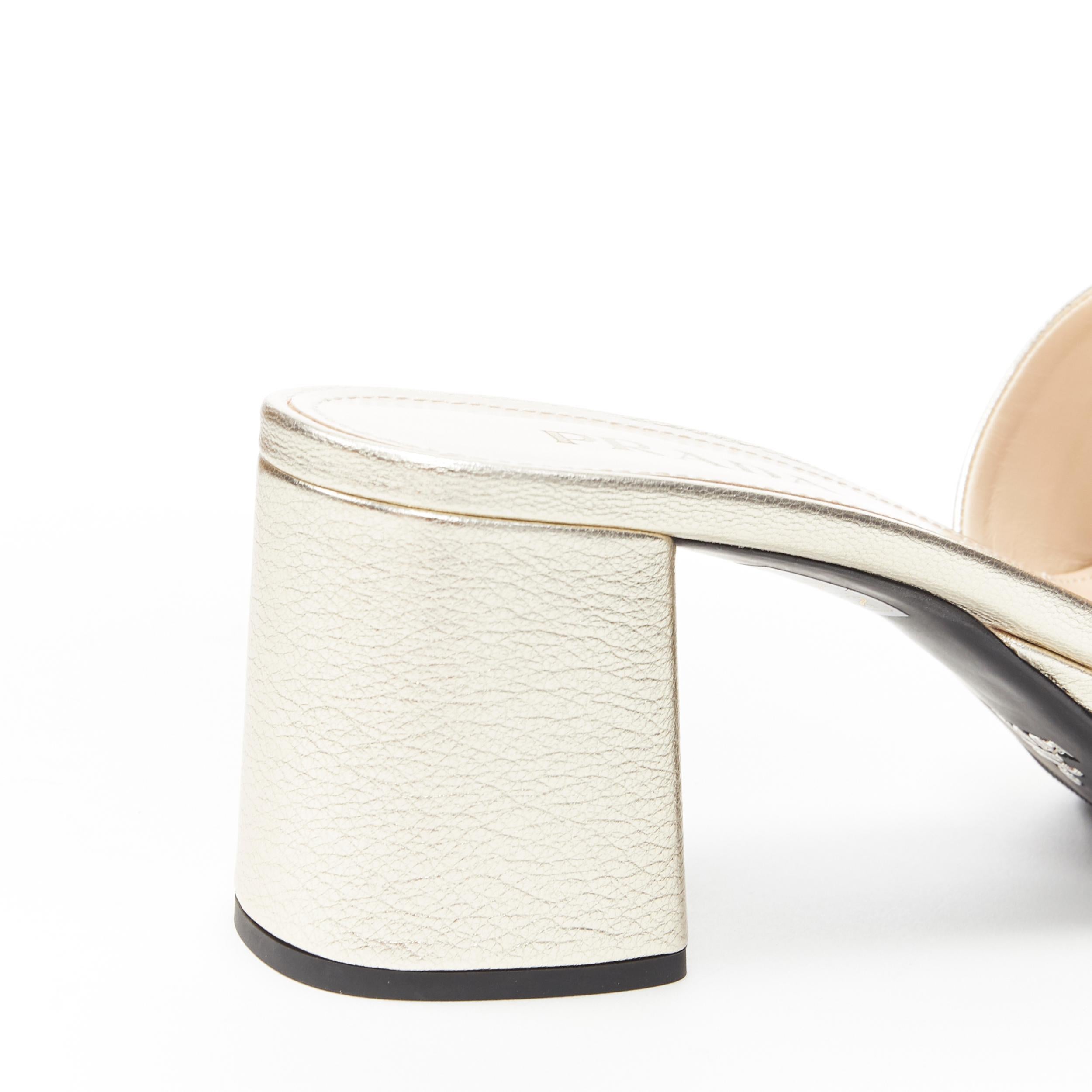 new PRADA light gold silver logo platform block heel mule clog shoes EU37 2