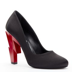 new PRADA Lightning Bolt black silk satin red heel pump EU37.5