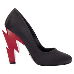 new PRADA Lightning Bolt black silk satin red heel pump EU37.5