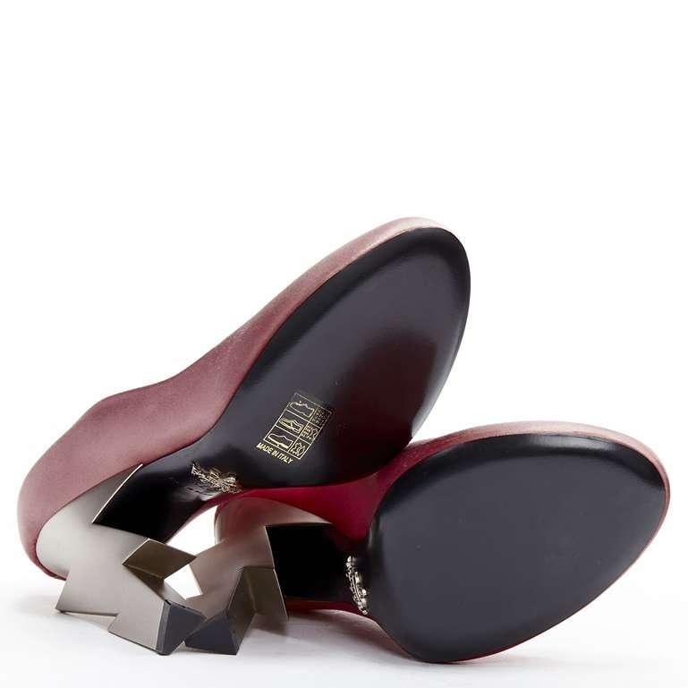 new PRADA Lightning Bolt pink silk satin silver metal heel pump EU37.5 5