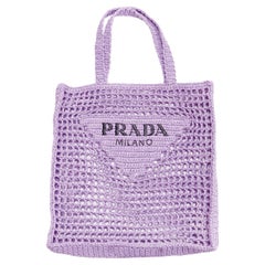 new PRADA Lily purple raffia triangle logo top handle tote bag