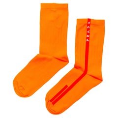 Used new PRADA Linea Rossa neon orange red line logo cotton socks nylon pouch