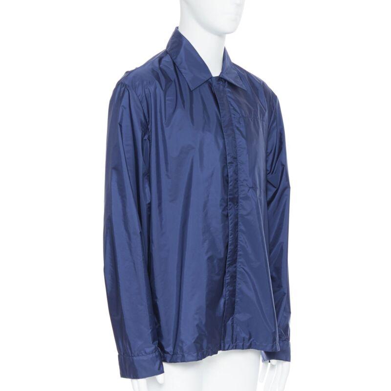 Blue new PRADA Linea Rossa Nylon dark blue side zip light shell shirt style jacket XL For Sale