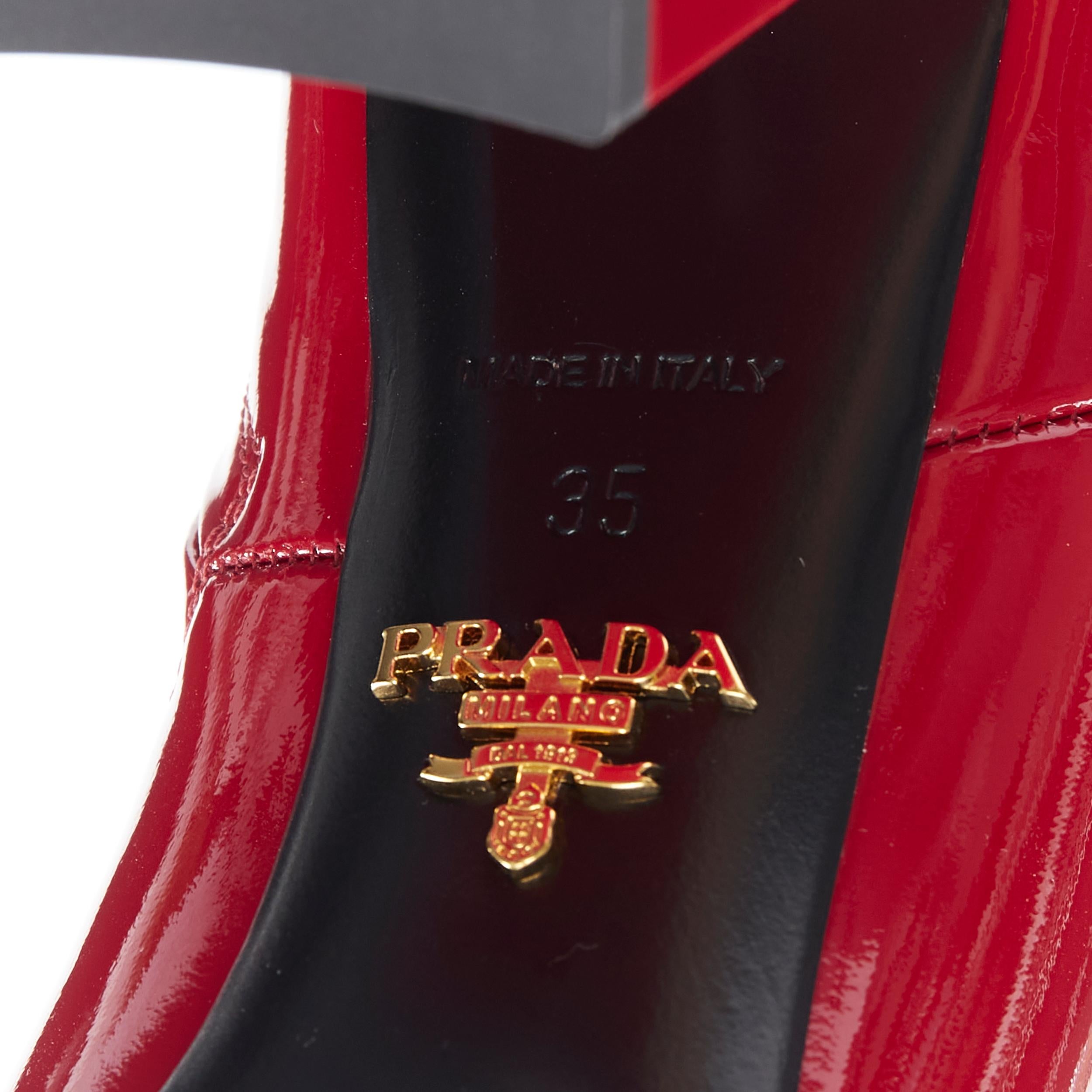 new PRADA lipstick red patent square toe chunky heel ankle boot EU35 3