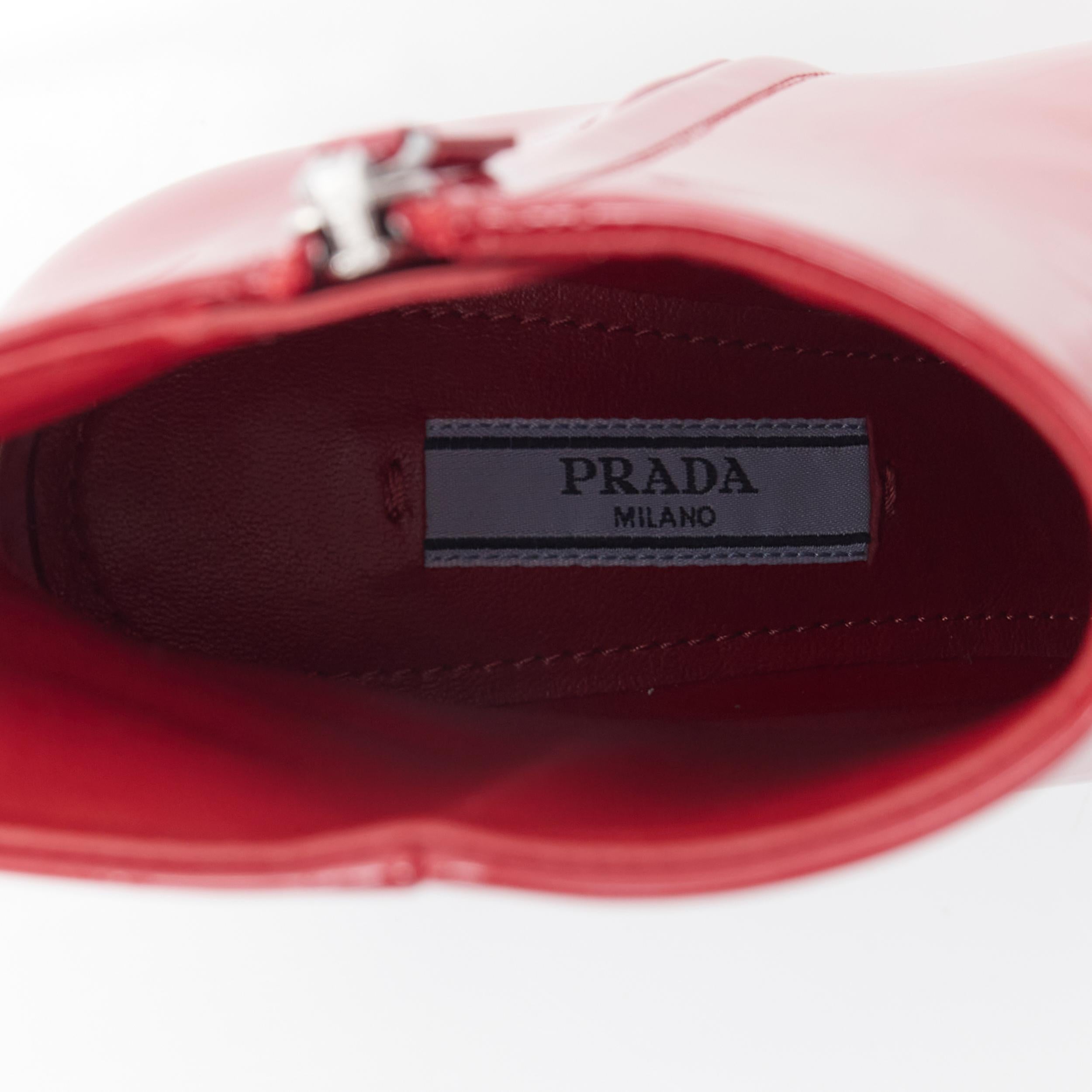 new PRADA lipstick red patent square toe chunky heel ankle boot EU36 1