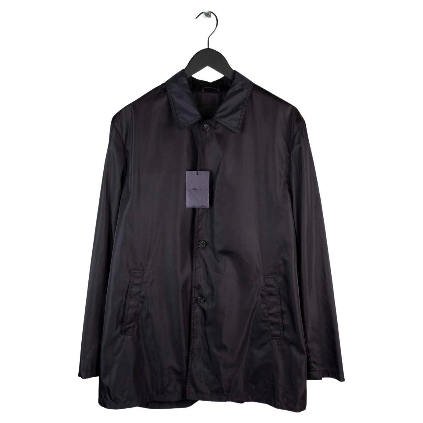 New Prada Men Classic Raincoat Nylon Long Jacket Size XL, S569 For Sale