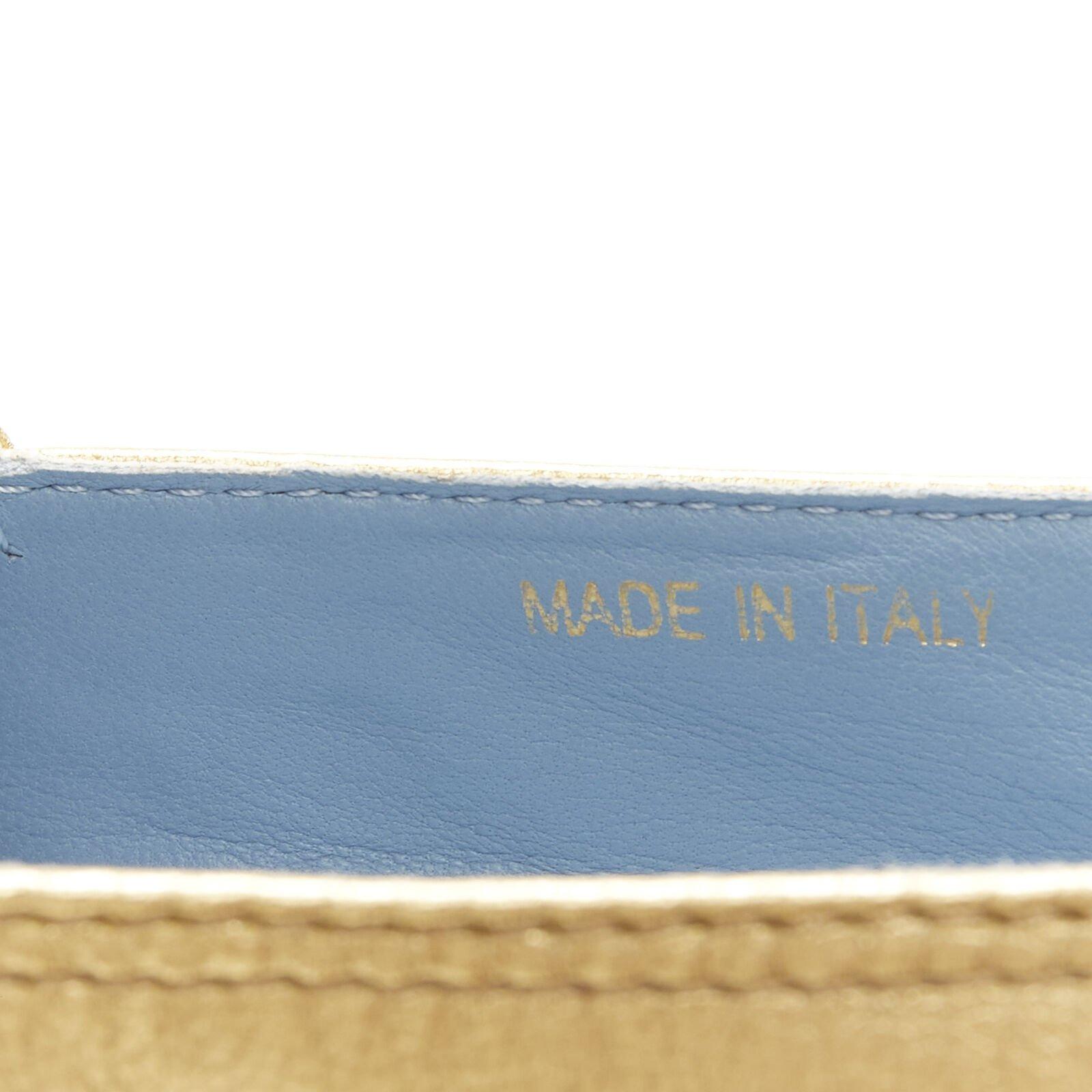 Chaussures espadrilles compensées PRADA à bout ouvert en cuir doré métallisé avec logo EU37, neuves 6