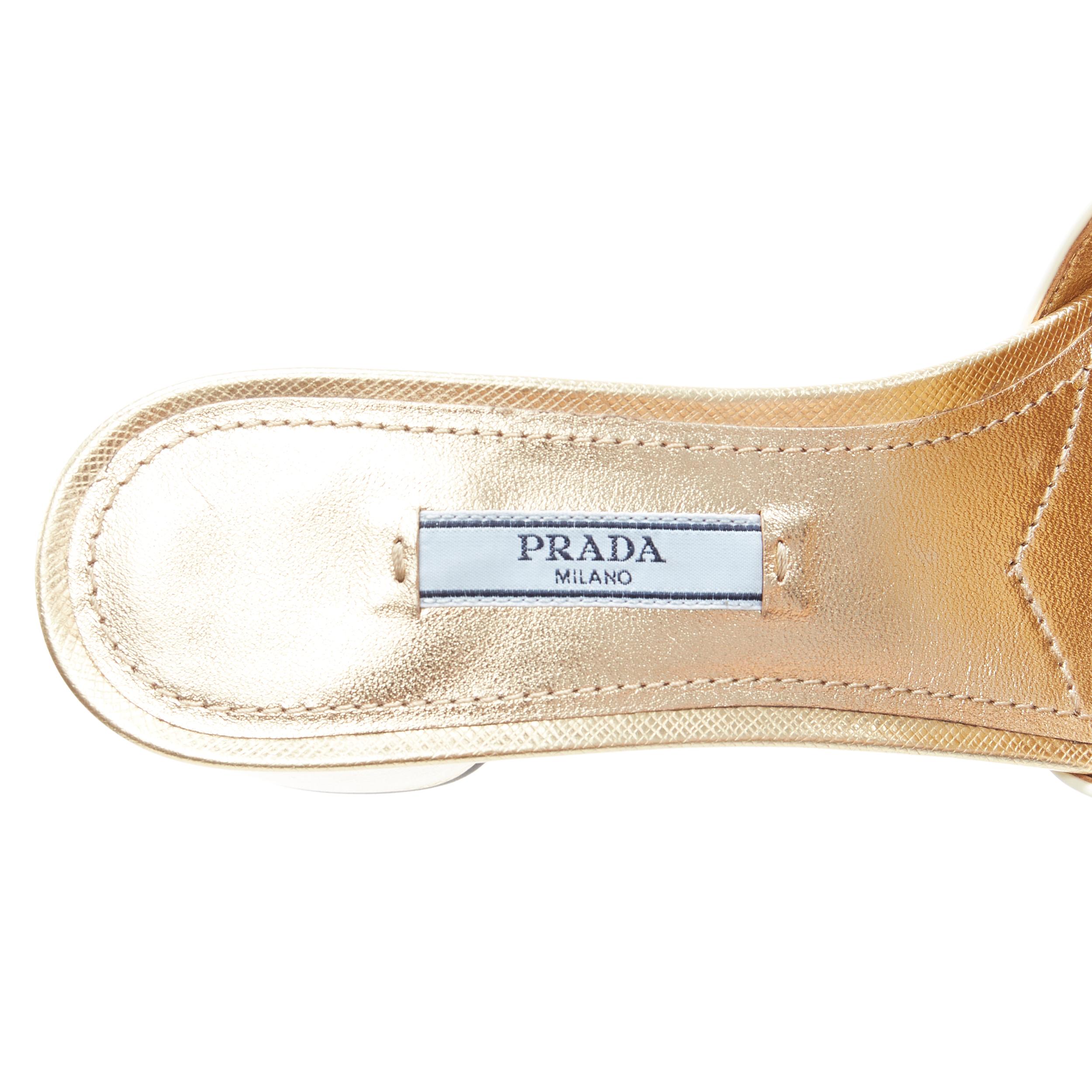 new PRADA metallic gold saffiano leather logo open toe mule clog sandal EU38 3