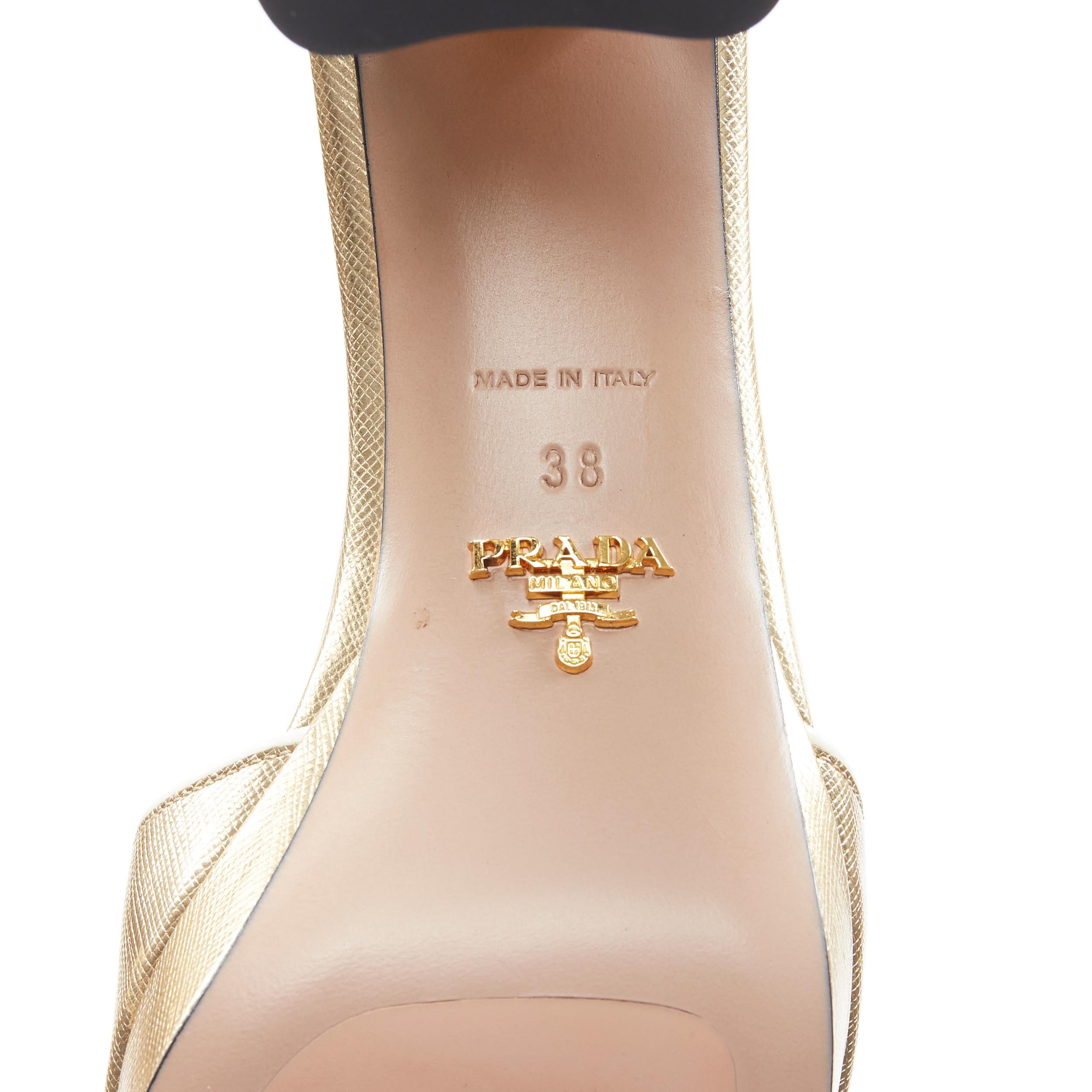new PRADA metallic gold saffiano leather logo open toe mule clog sandal EU38 4
