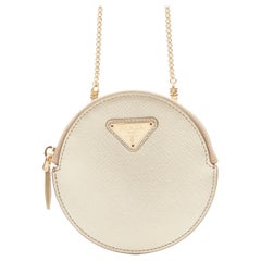new PRADA metallic gold saffiano leather triangle logo crossbody circle bag