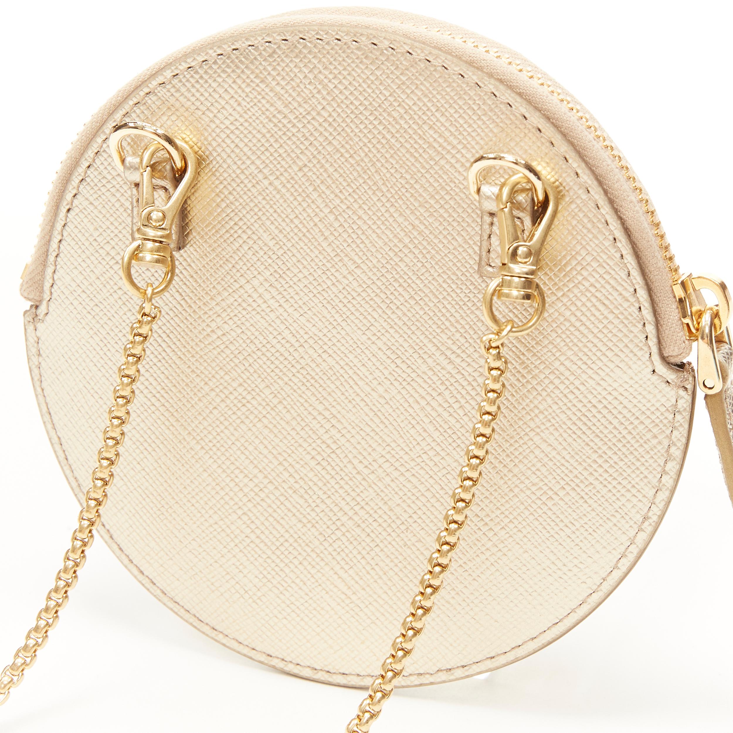 Gold new PRADA metallic gold saffiano leather triangle logo plate crossbody pouch bag