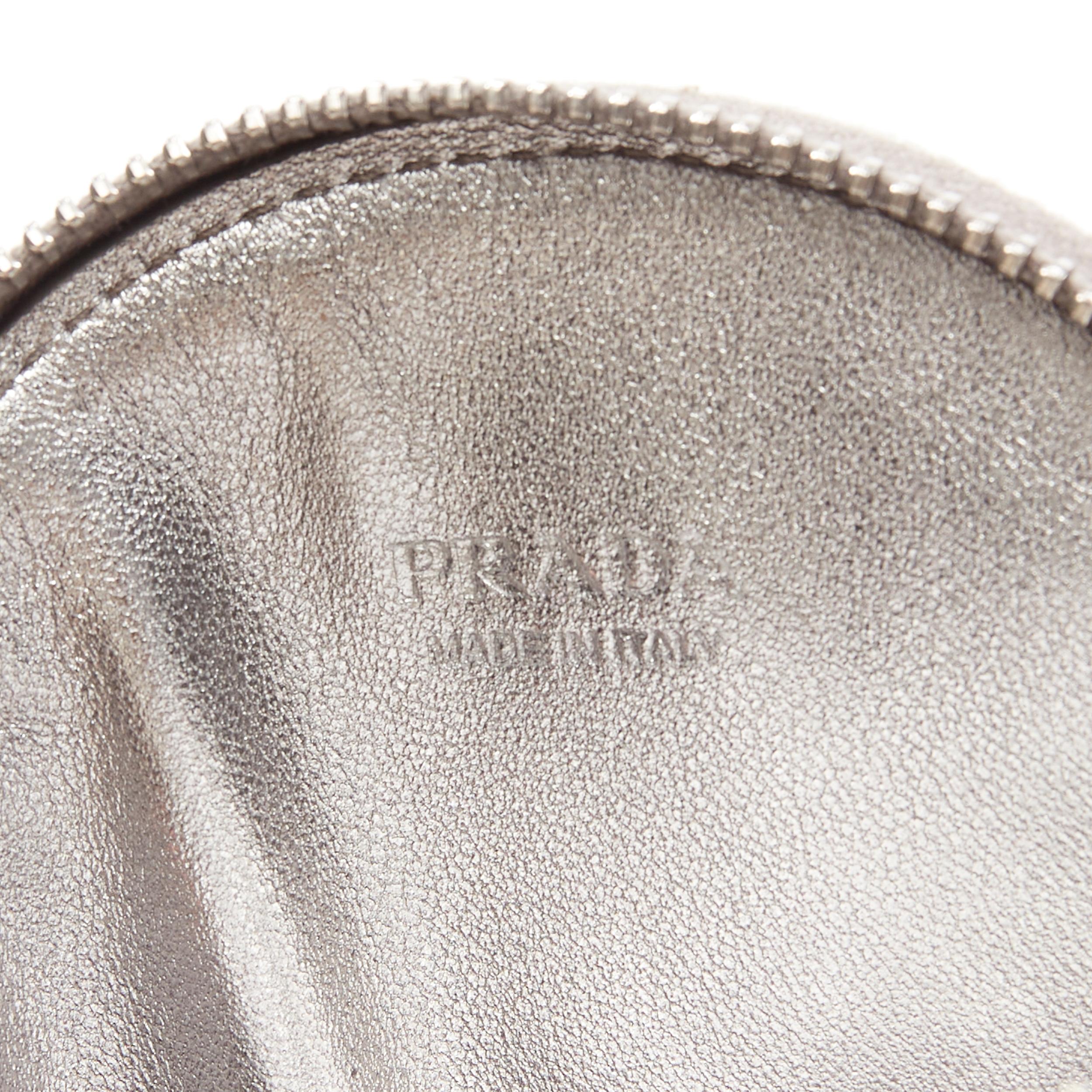 new PRADA metallic silver saffiano leather triangle crossbody circle zip pouch In New Condition In Hong Kong, NT