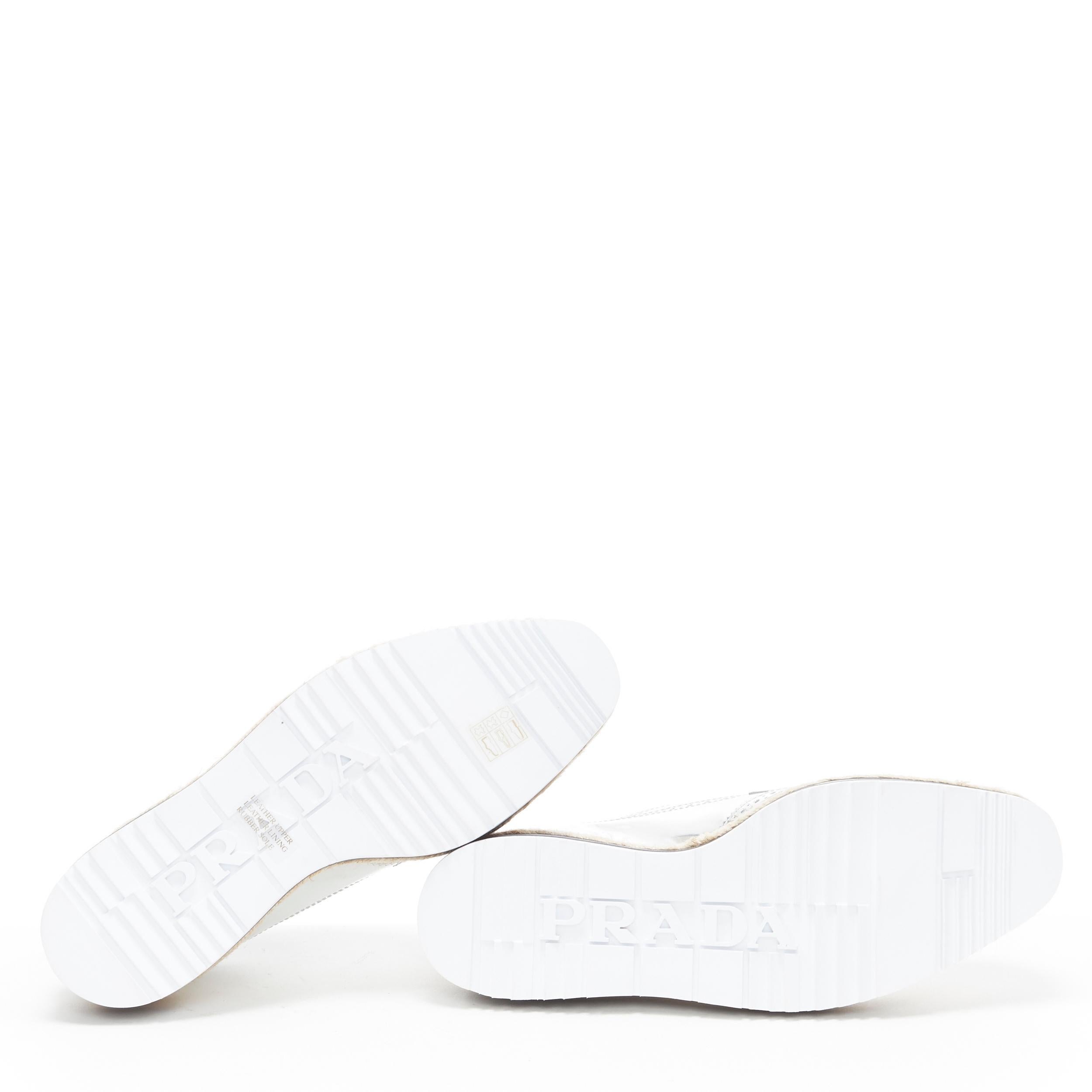 new Prada espadrille in pelle specchiata argento con piattaforma in iuta brogue EU40.5 US10.5 1
