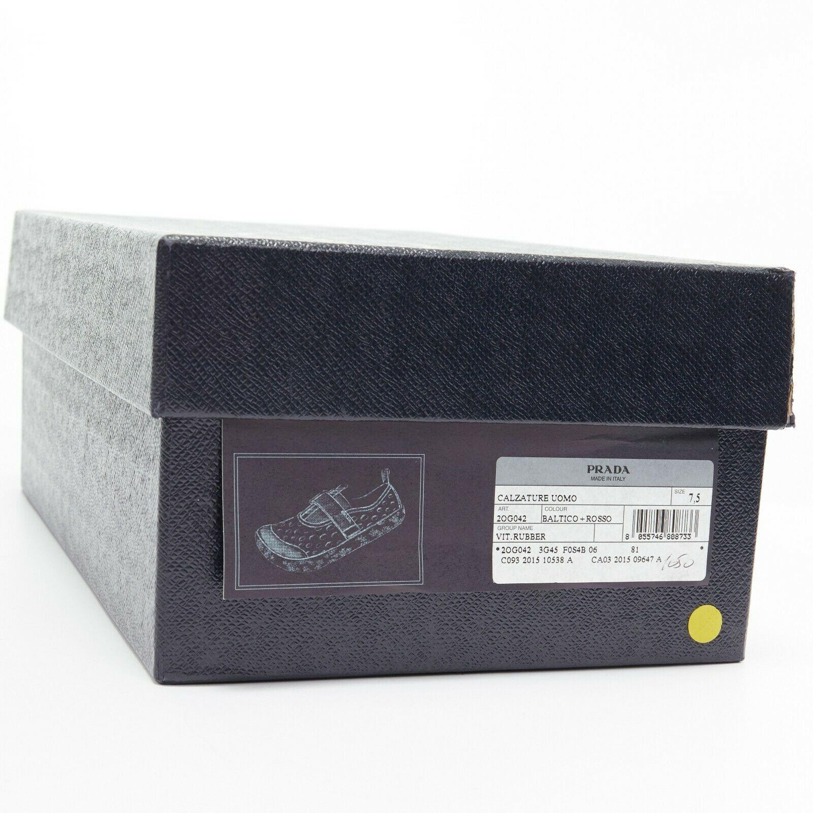 new PRADA navy holey cut out rubber magic tape strap low casual sneaker UK7.5 5
