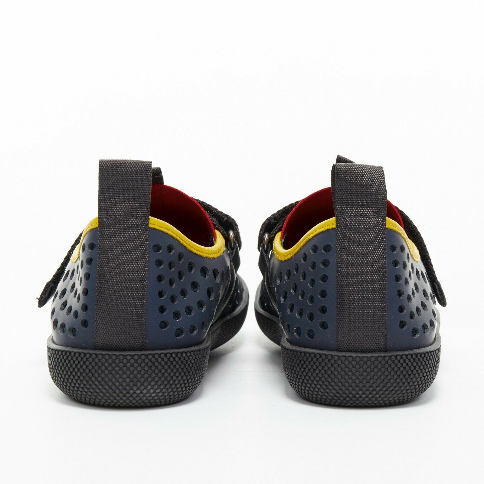 Black new PRADA navy holey cut out rubber magic tape strap low casual sneaker UK7.5