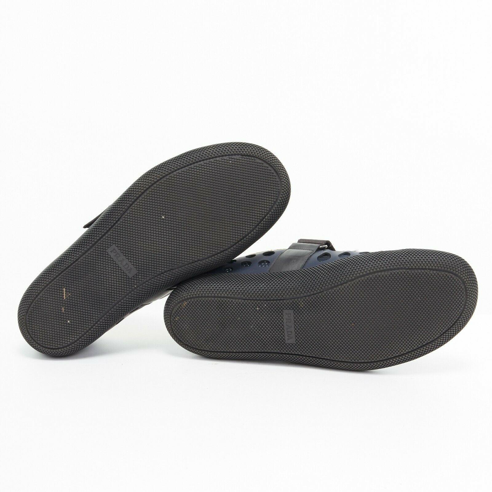 new PRADA navy holey cut out rubber magic tape strap low casual sneaker UK7.5 In Good Condition In Hong Kong, NT