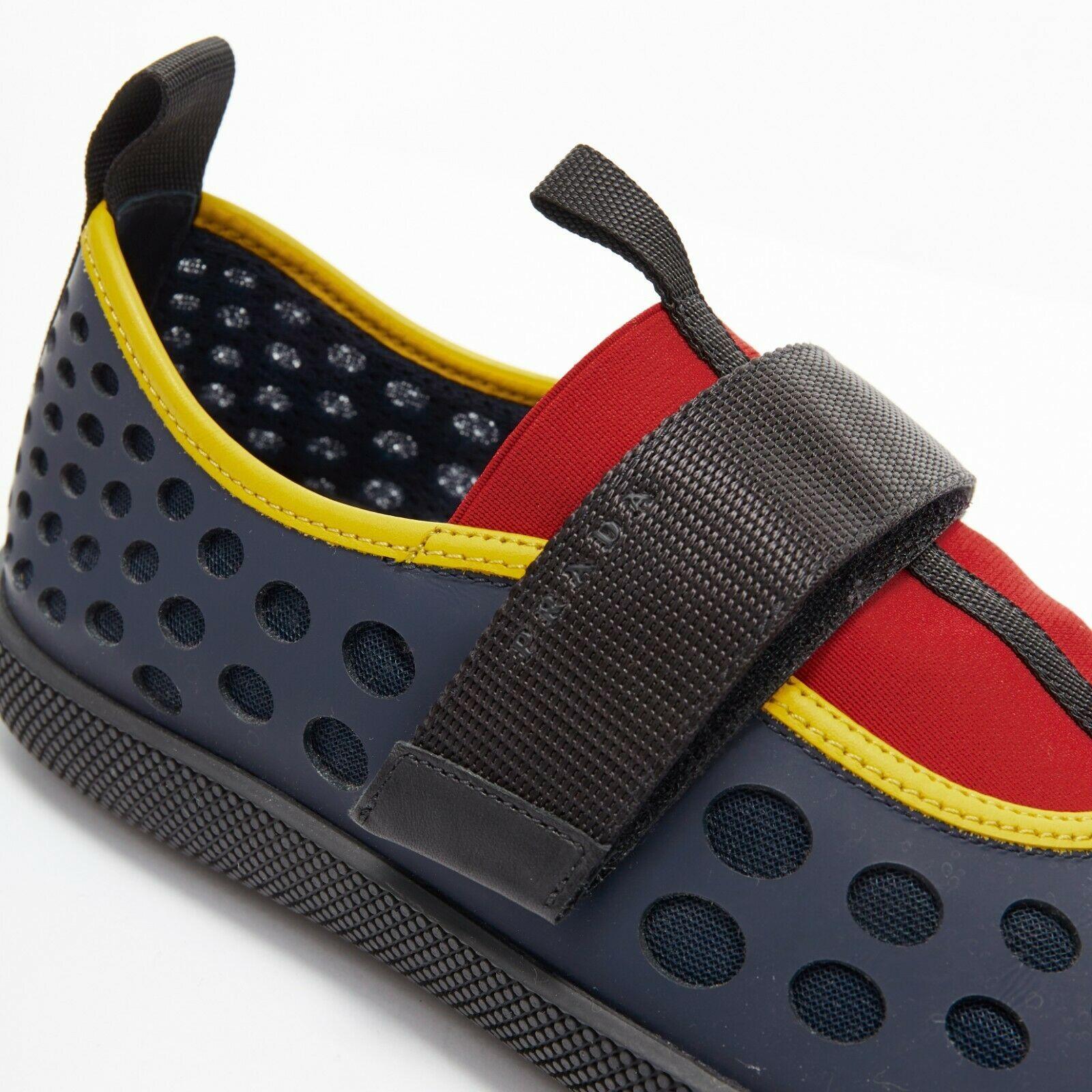 new PRADA navy holey cut out rubber magic tape strap low casual sneaker UK7.5 1