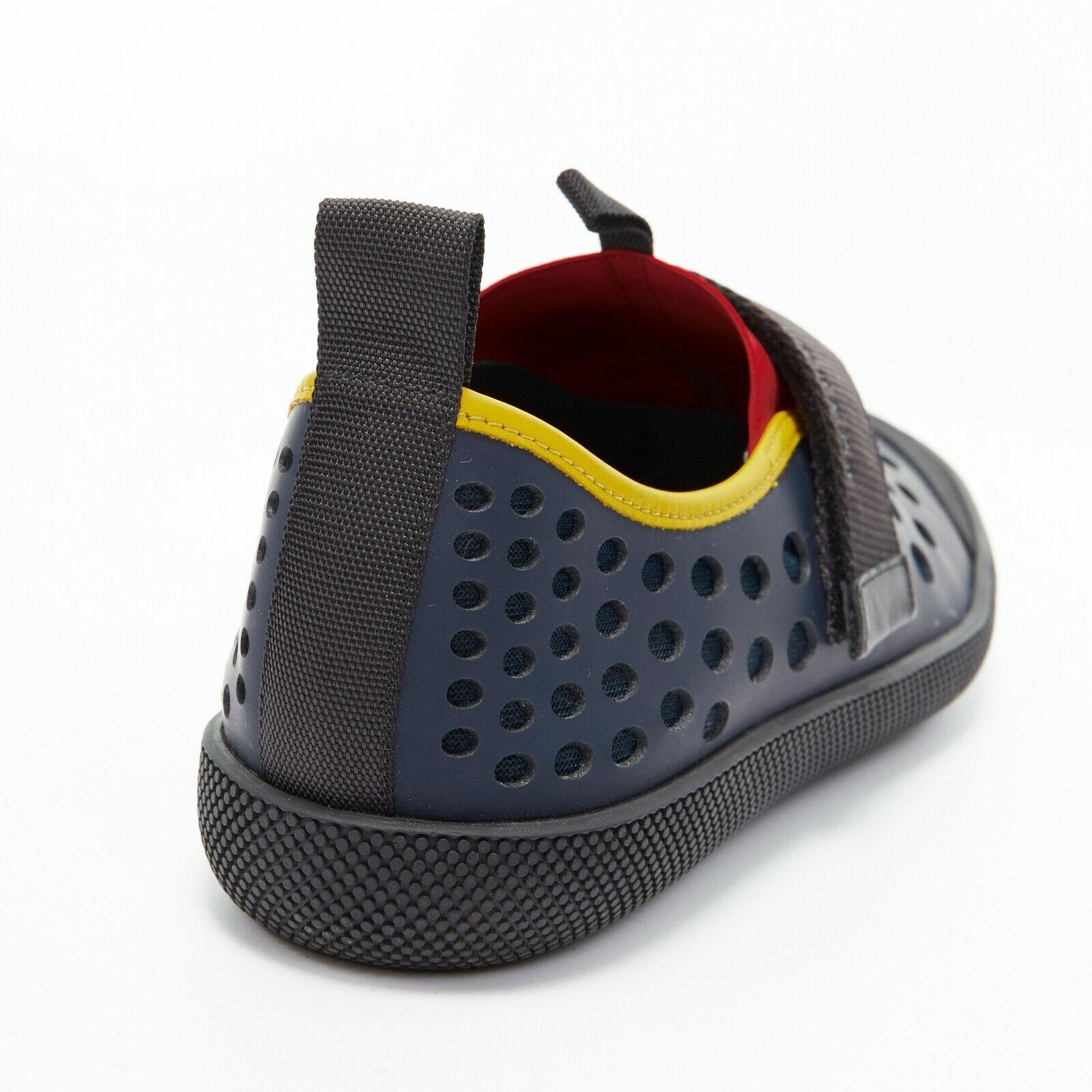 new PRADA navy holey cut out rubber magic tape strap low casual sneaker UK7.5 2