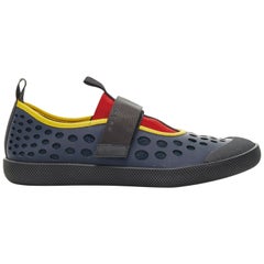 new PRADA navy holey cut out rubber magic tape strap low casual sneaker UK7.5