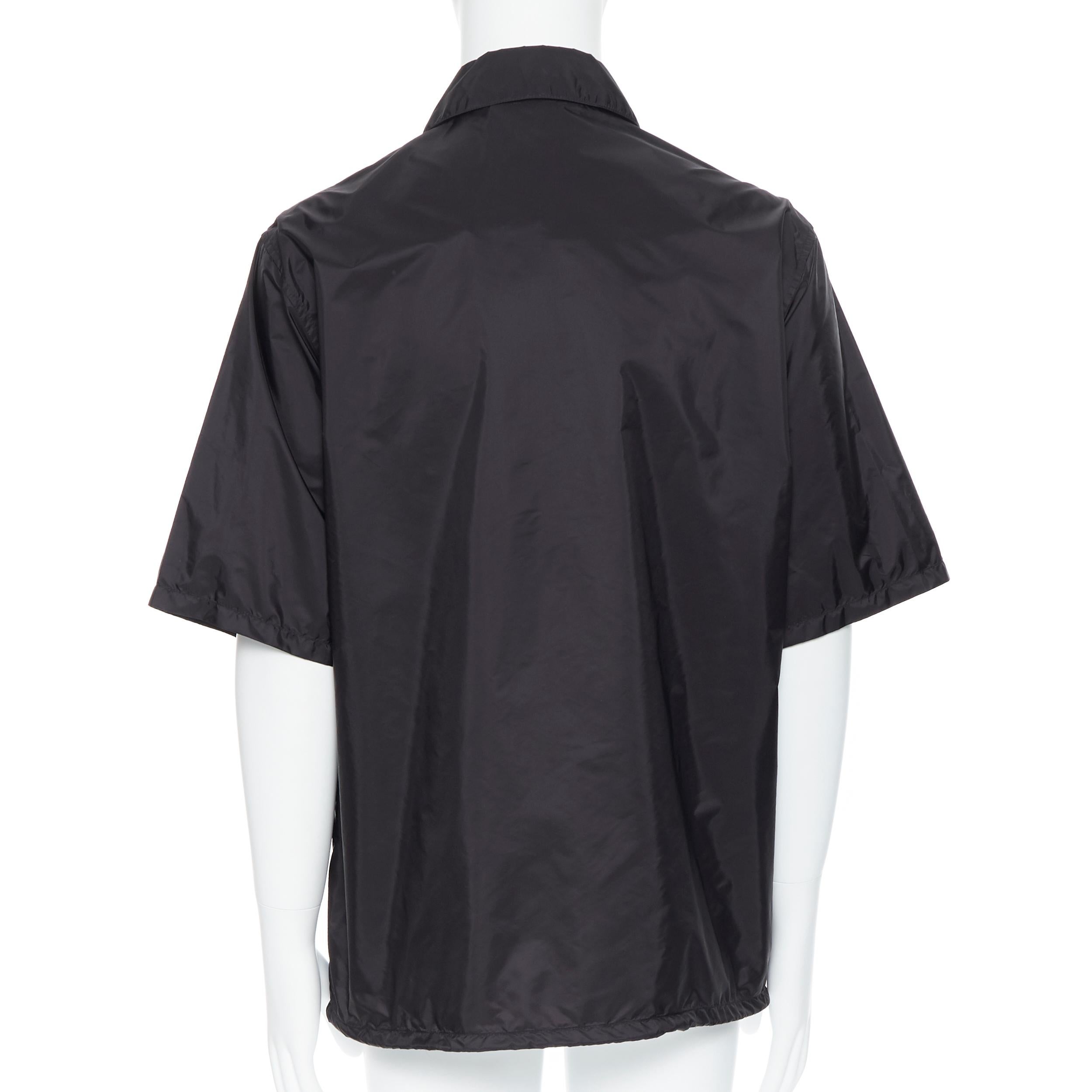 Black new PRADA Nylon 2018 black blue stripe piping short sleeve boxy shirt top L