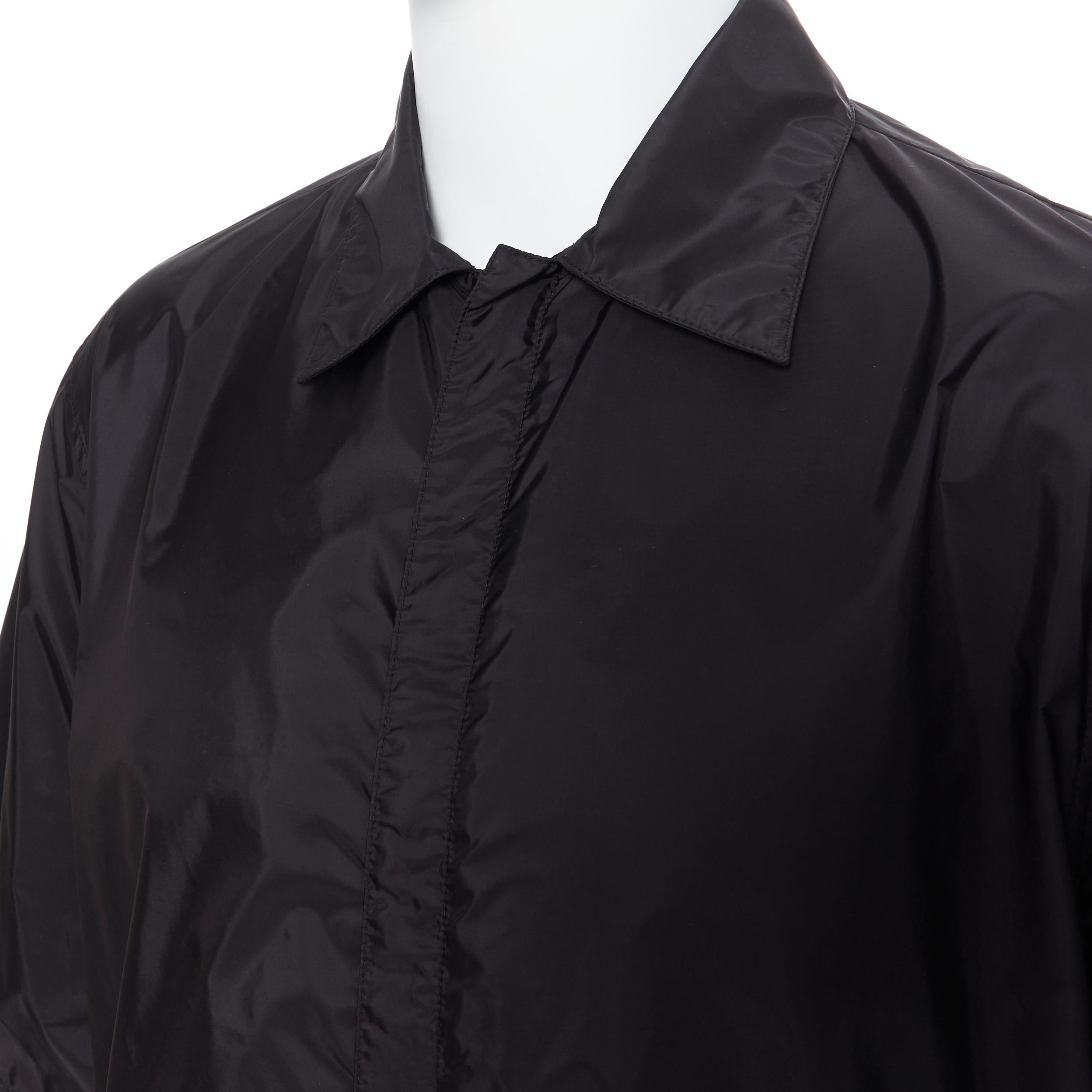 Women's new PRADA Nylon 2018 black blue stripe piping short sleeve boxy shirt top L