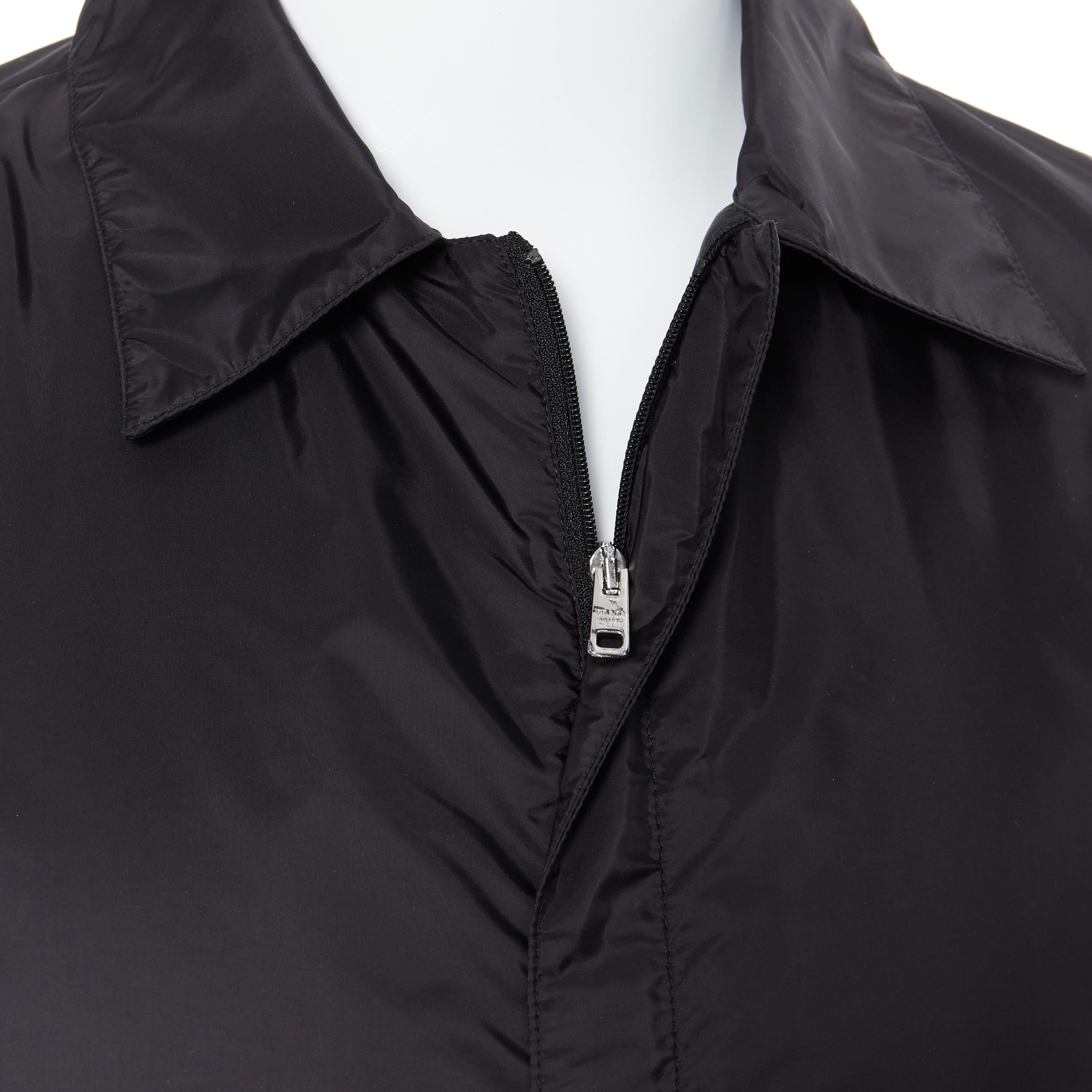 new PRADA Nylon 2018 black blue stripe piping short sleeve boxy shirt top L 1
