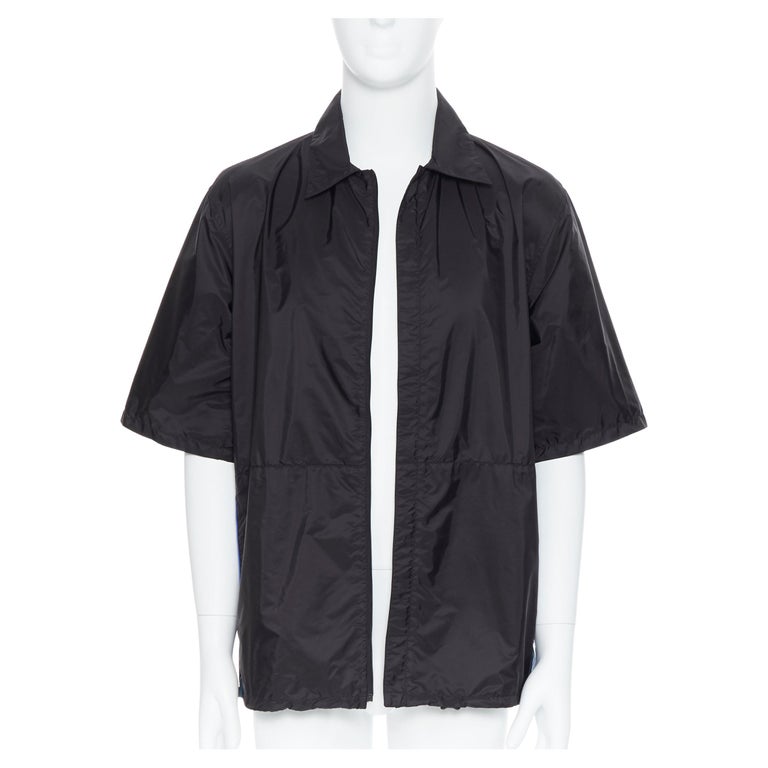new PRADA Nylon 2018 black blue stripe piping short sleeve boxy shirt ...
