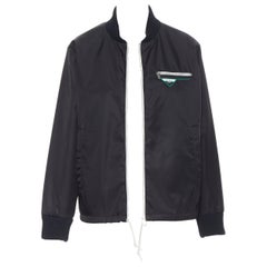 neu PRADA Nylon 2018 schwarz Dreieck Logo Reißverschluss vorne MA-1 Bomberjacke IT40 S