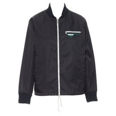 neu PRADA Nylon 2018 schwarz Dreieck Gummi Logo Reißverschluss vorne Bomberjacke IT40 S