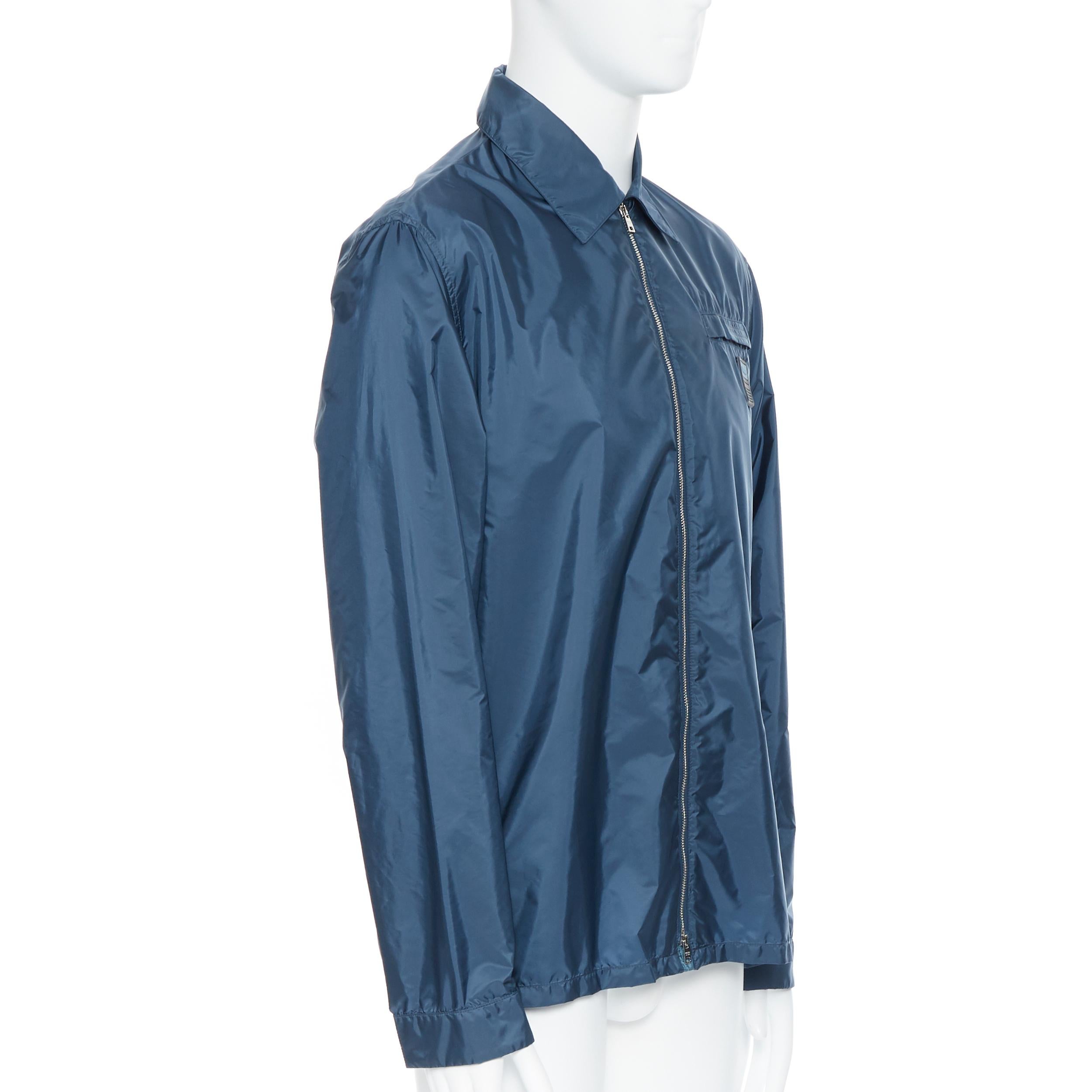 Blue new PRADA Nylon 2018 blue sport rubber logo badge zip front shirt shell jacket M