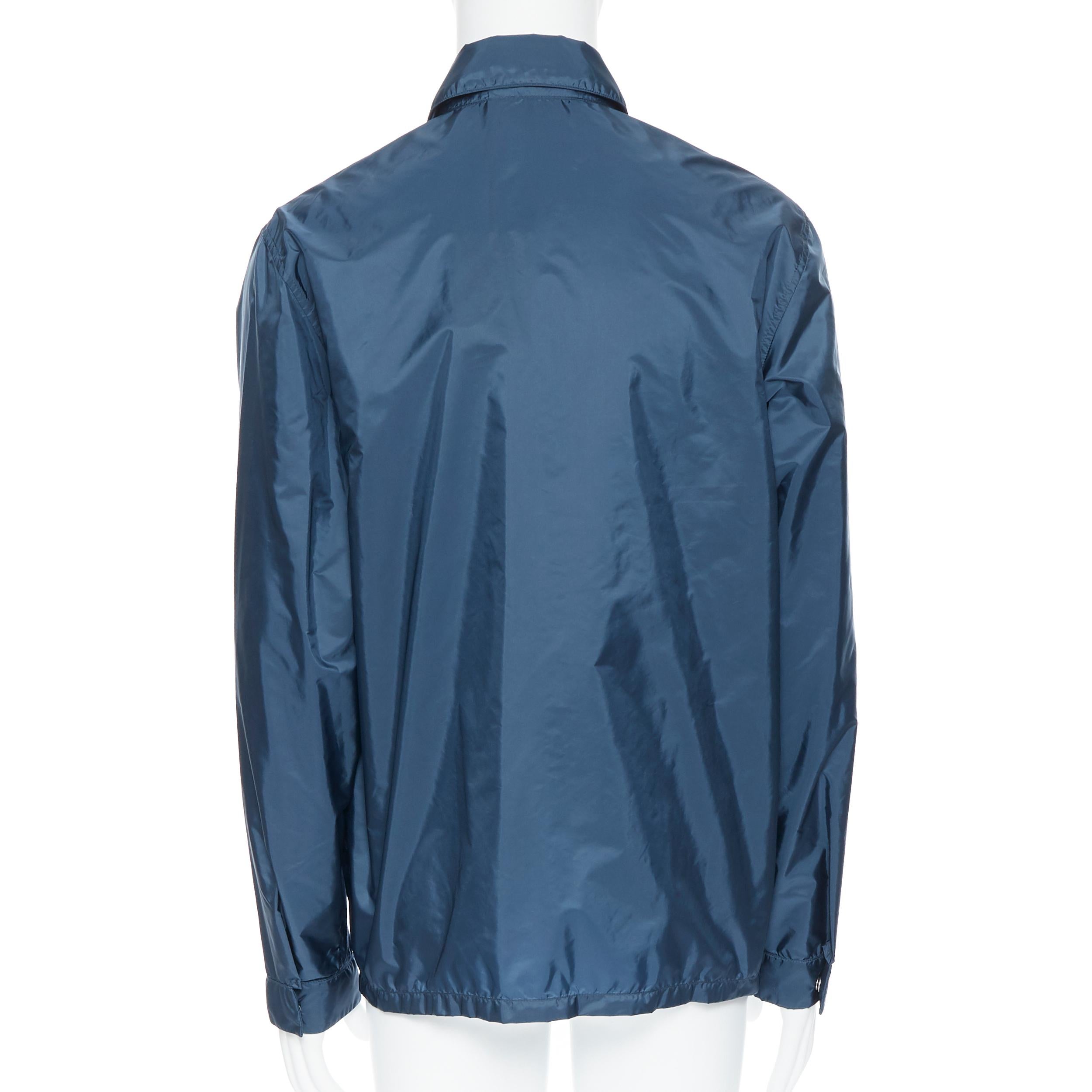 Men's new PRADA Nylon 2018 blue sport rubber logo badge zip front shirt shell jacket M