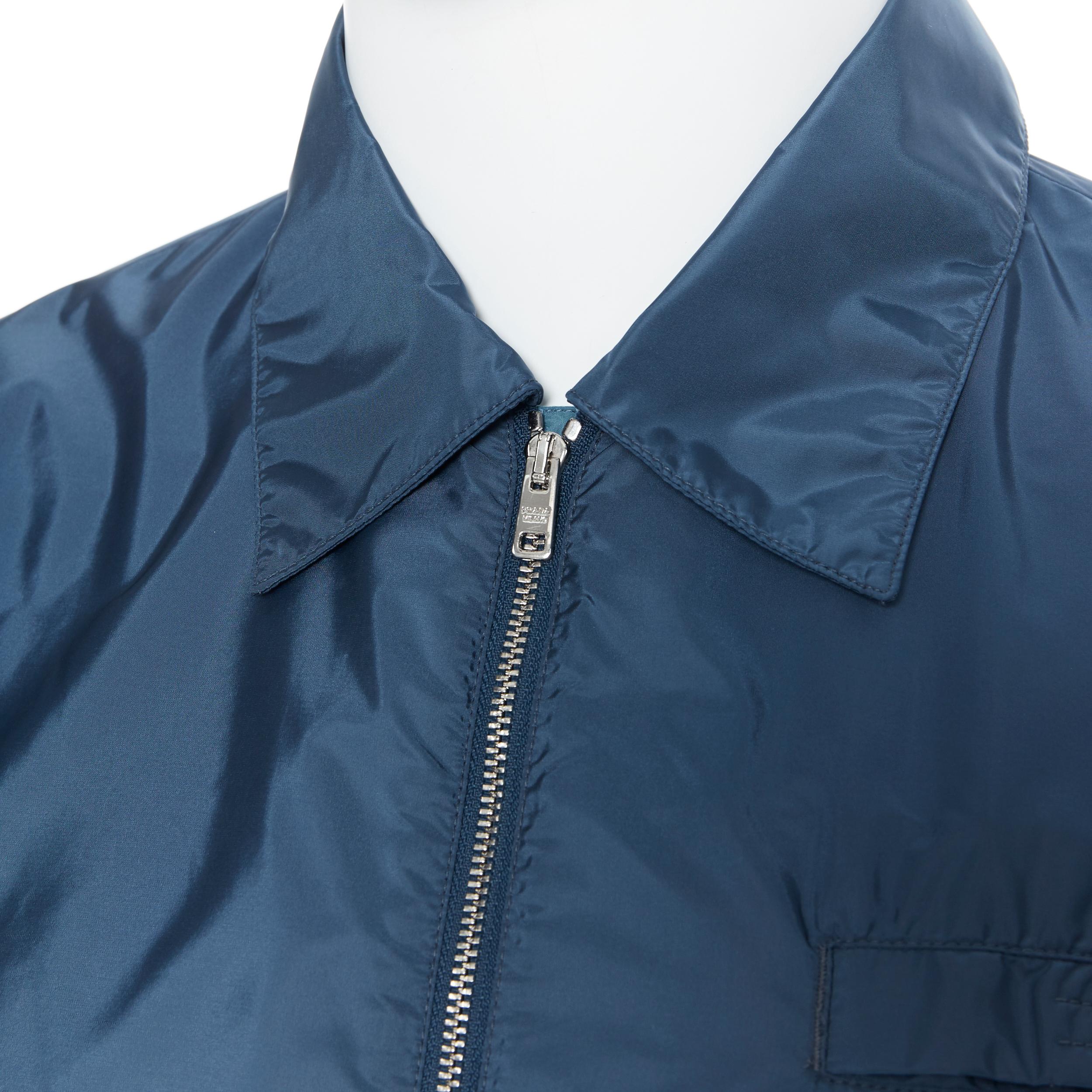 new PRADA Nylon 2018 blue sport rubber logo badge zip front shirt shell jacket M 2