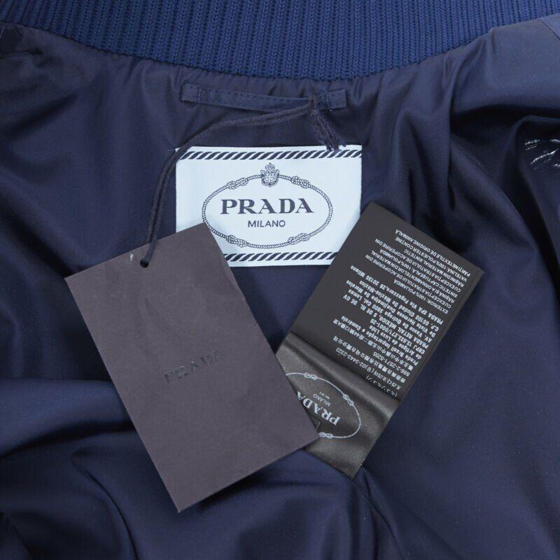 new PRADA Nylon 2018 blue triangle rubber logo zip front bomber jacket IT40 S For Sale 6