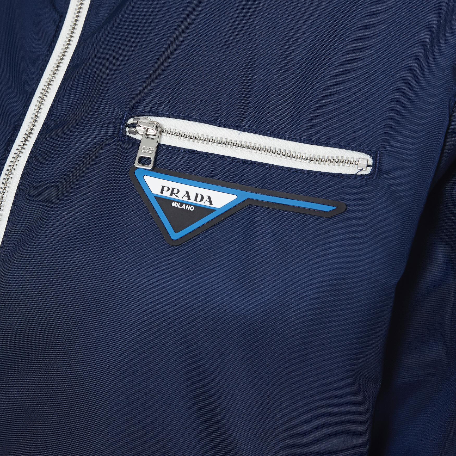 new PRADA Nylon 2018 blue triangle rubber logo zip front bomber 