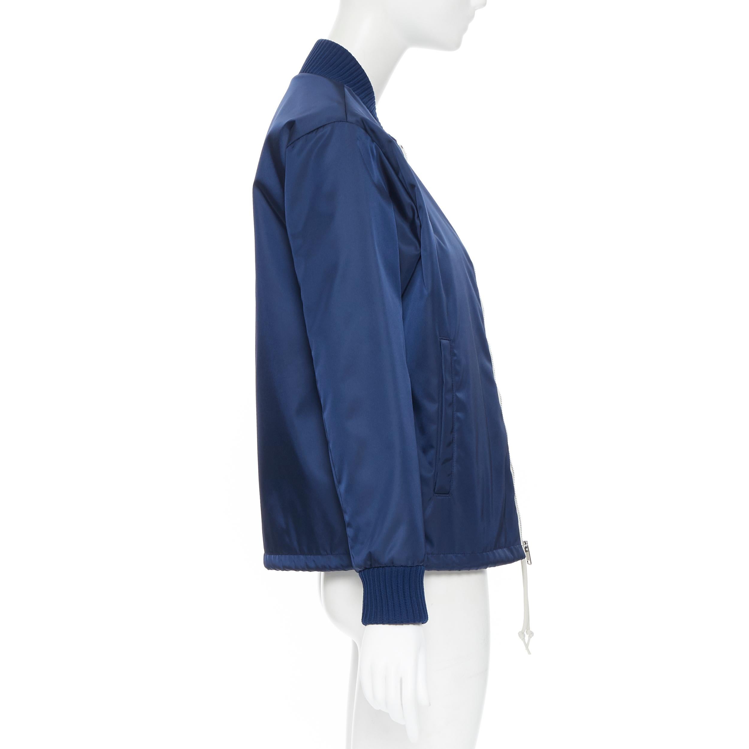 new PRADA Nylon 2018 blue triangle rubber logo zip front bomber jacket IT40  S