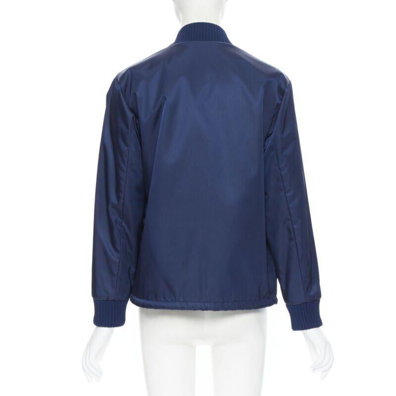 new PRADA Nylon 2018 blue triangle rubber logo zip front bomber jacket IT40 S For Sale 2