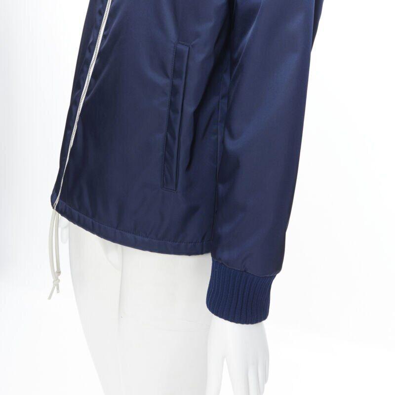 new PRADA Nylon 2018 blue triangle rubber logo zip front bomber jacket IT40 S For Sale 4
