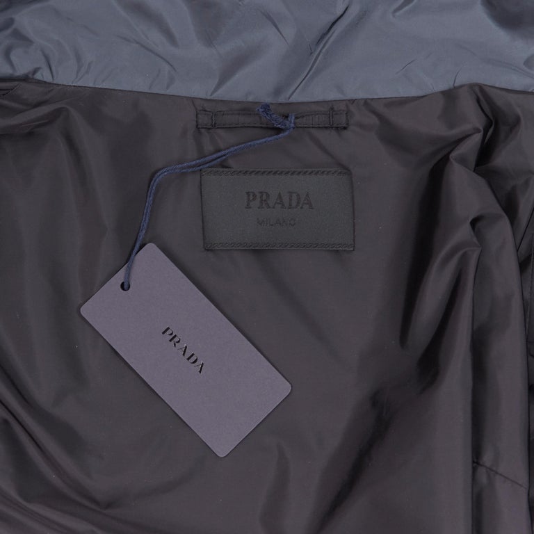 new PRADA Nylon 2018 grey enamel triangle rubber cuff zip shell jacket IT52  XL For Sale at 1stDibs