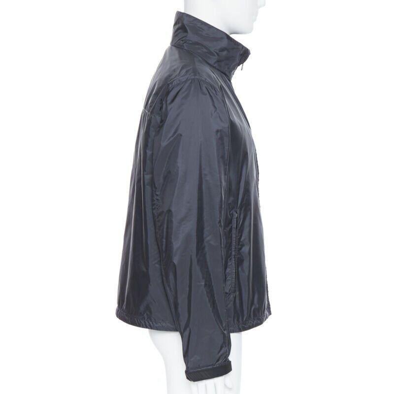 new PRADA Nylon 2018 navy enamel triangle rubber logo cuff zip shell jacket IT54 For Sale 1
