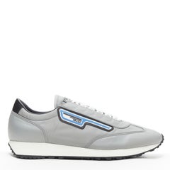 new PRADA Nylon Gabardine sport logo light grey low top runner sneaker UK8 EU42