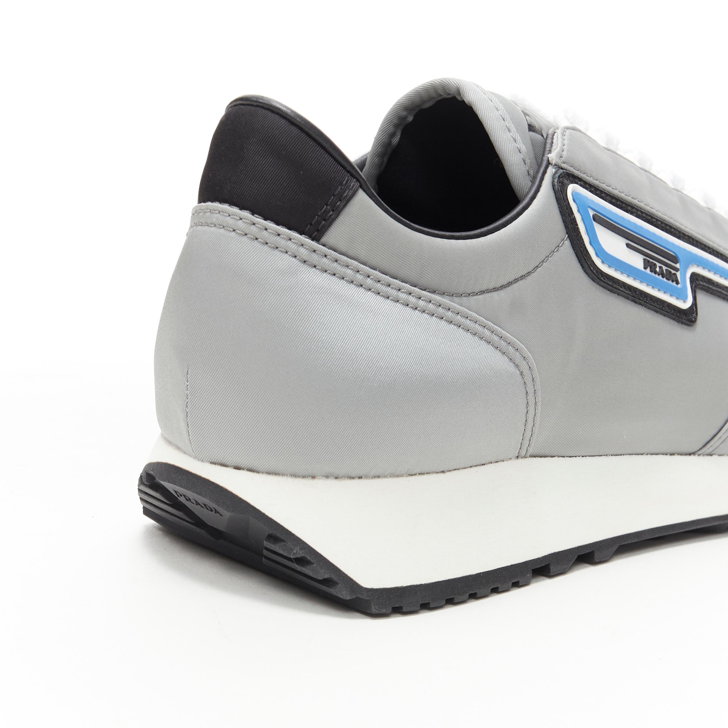 Men's new PRADA Nylon Gabardine sport logo light grey low top runner sneaker UK8 EU42