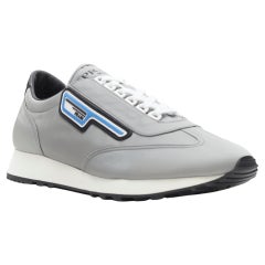 new PRADA Nylon Gabardine sport logo light grey low top runner sneaker UK8 EU42