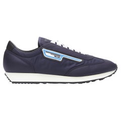 new PRADA Nylon Gabardine sport logo navy blue low top runner sneaker UK7.5