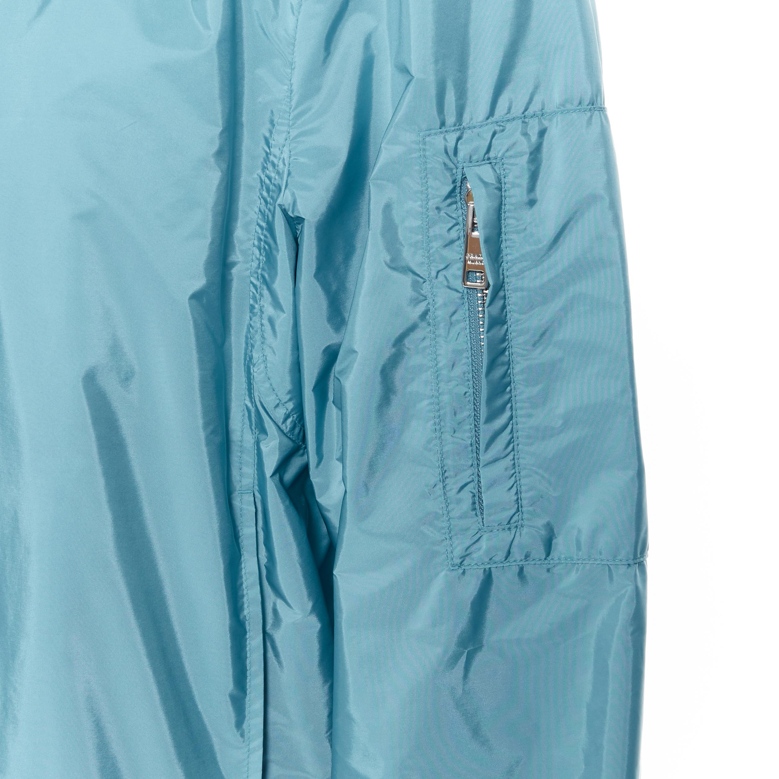 new PRADA Nylon teal blue rubber logo badge zip front light shell jacket IT50 1