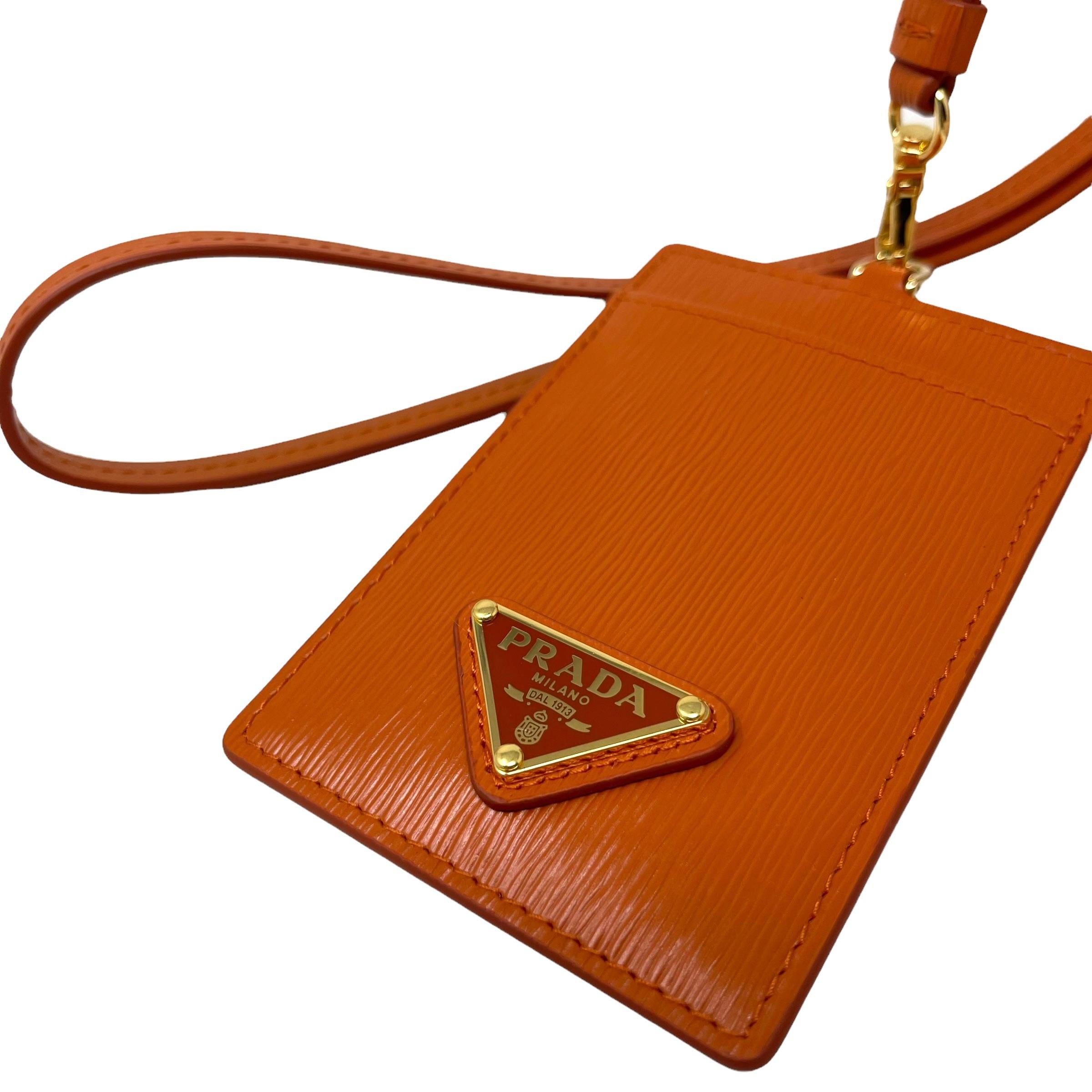 NEW Prada Orange Saffiano Leather Lanyard Wallet Card Case Bag For Sale 4