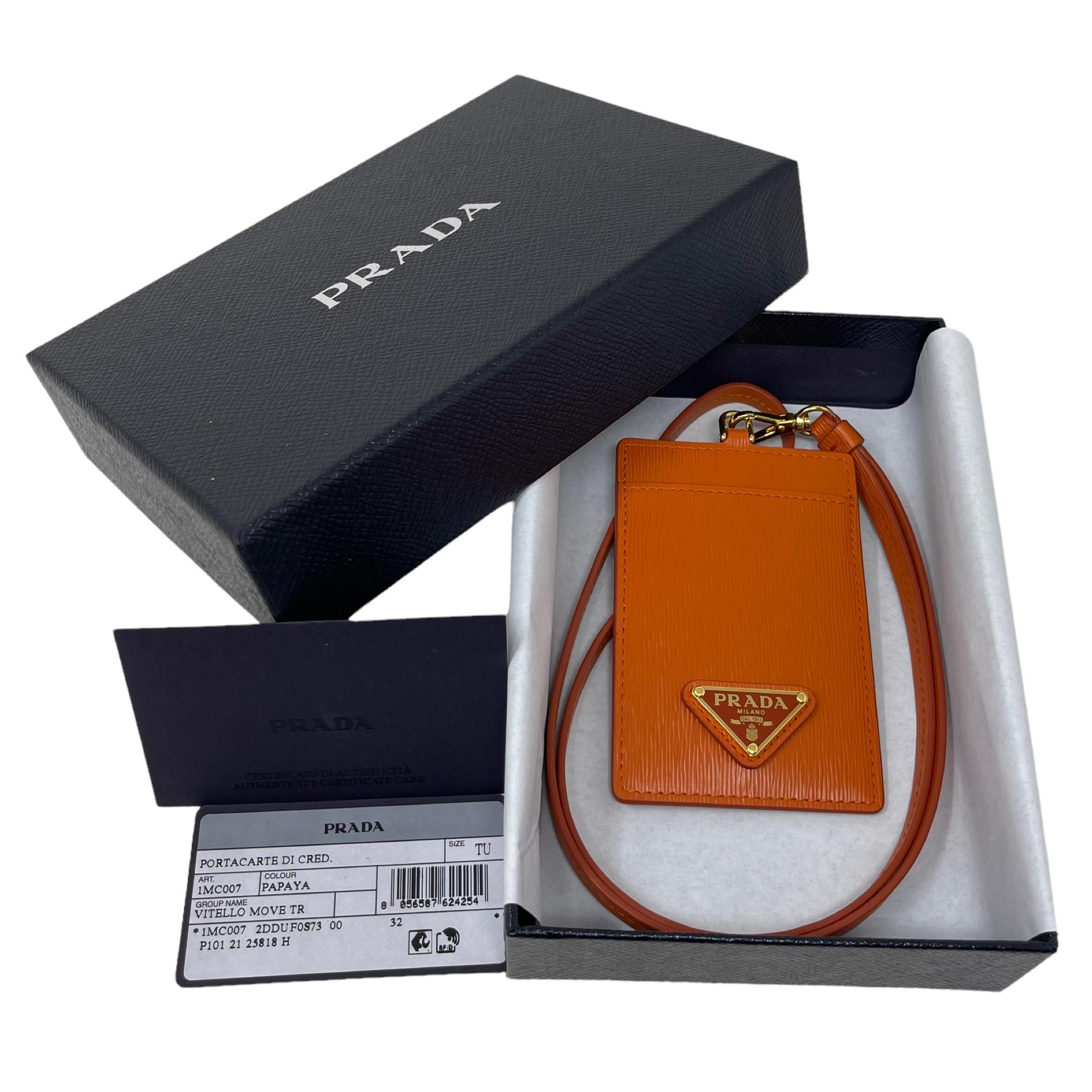 NEW Prada Orange Saffiano Leather Lanyard Wallet Card Case Bag For Sale 5