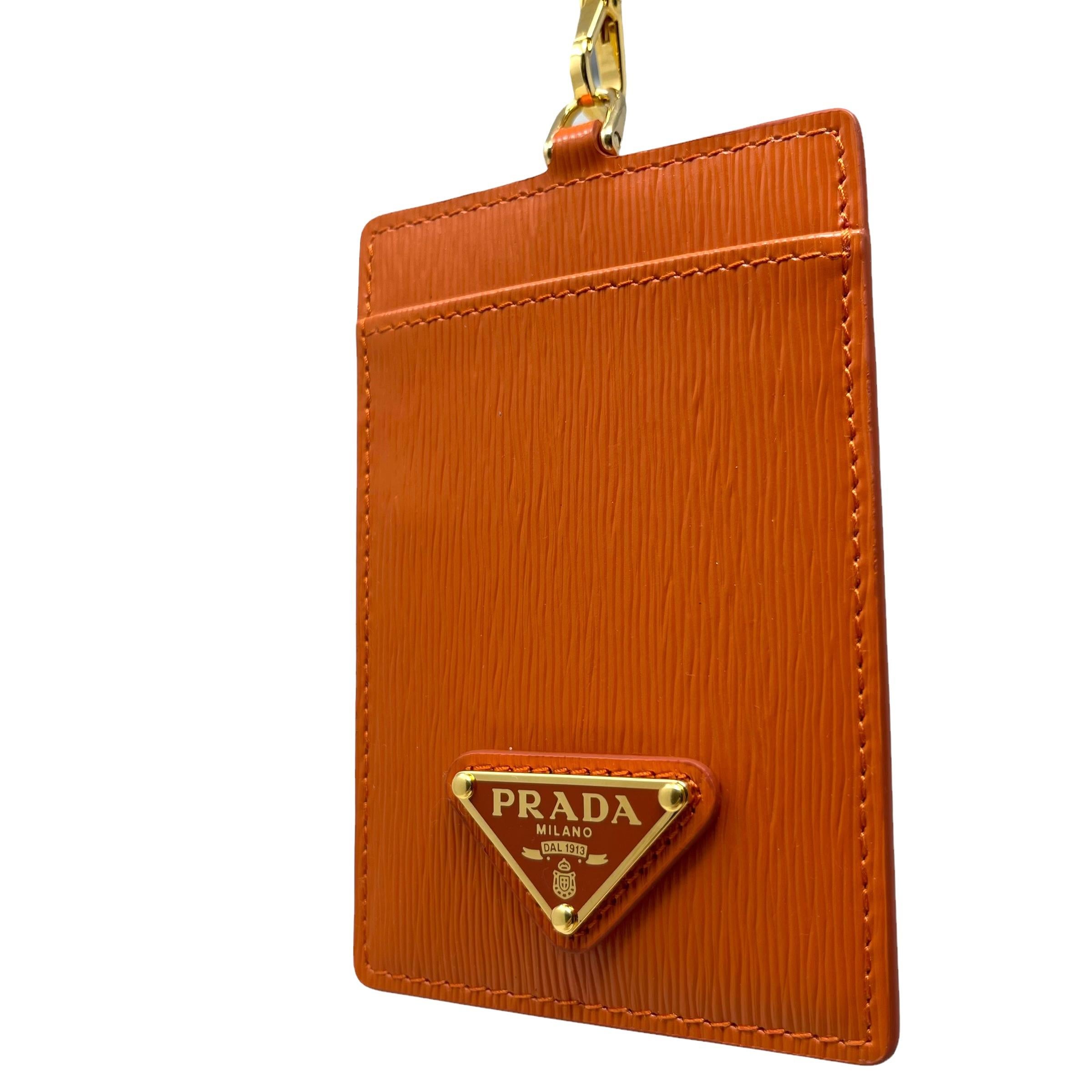 Red NEW Prada Orange Saffiano Leather Lanyard Wallet Card Case Bag For Sale