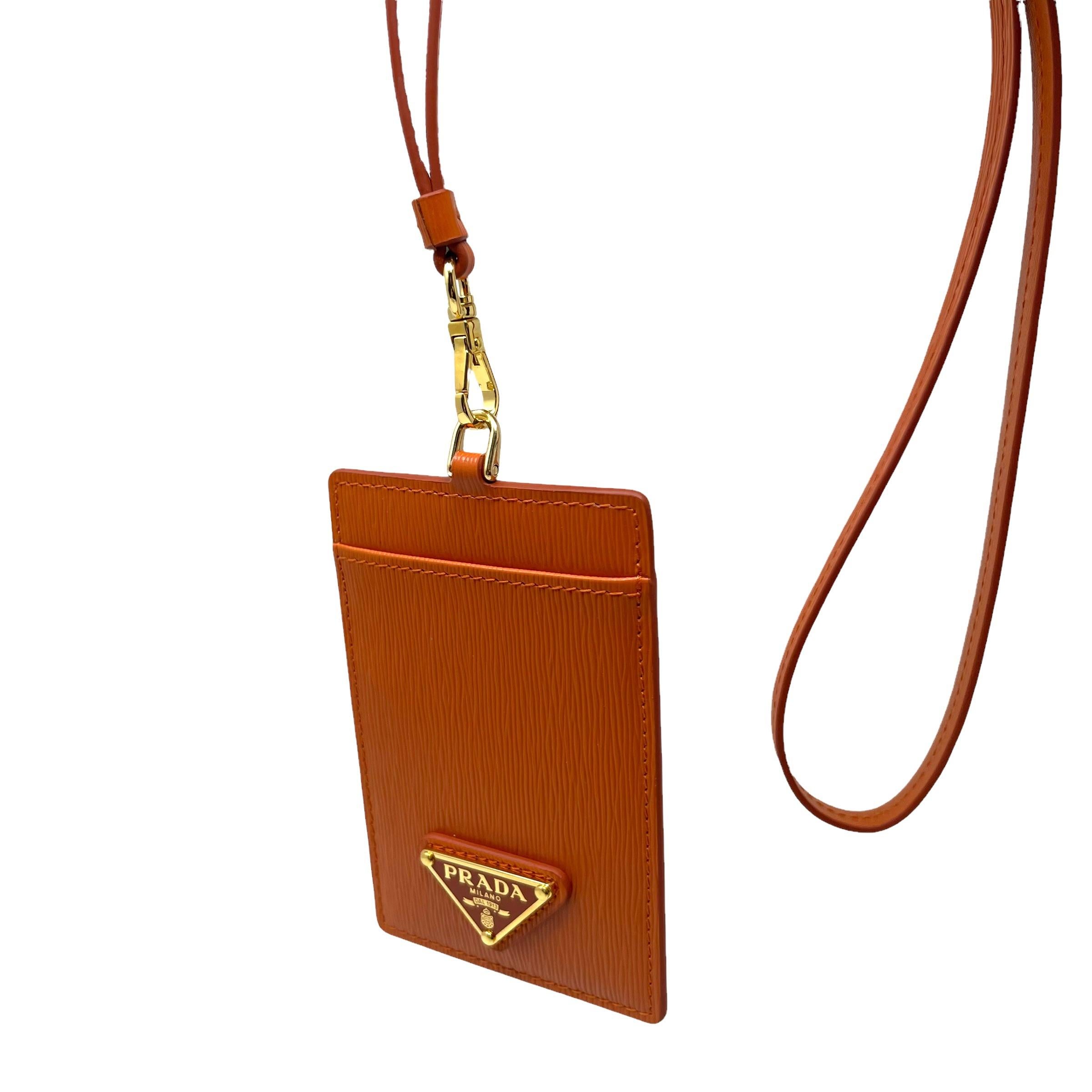 NEW Prada Orange Saffiano Leather Lanyard Wallet Card Case Bag For Sale 1