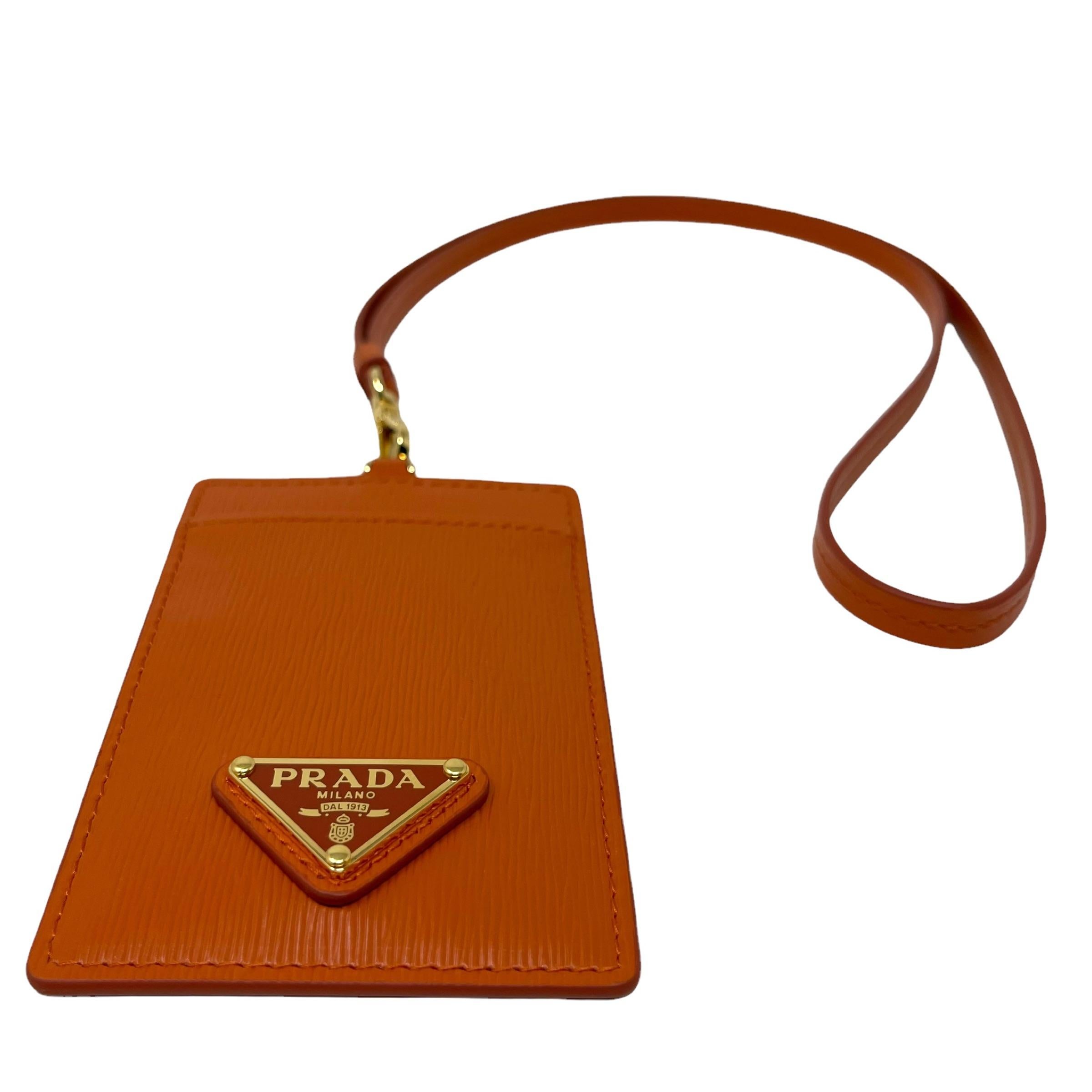 NEW Prada Orange Saffiano Leather Lanyard Wallet Card Case Bag For Sale 2