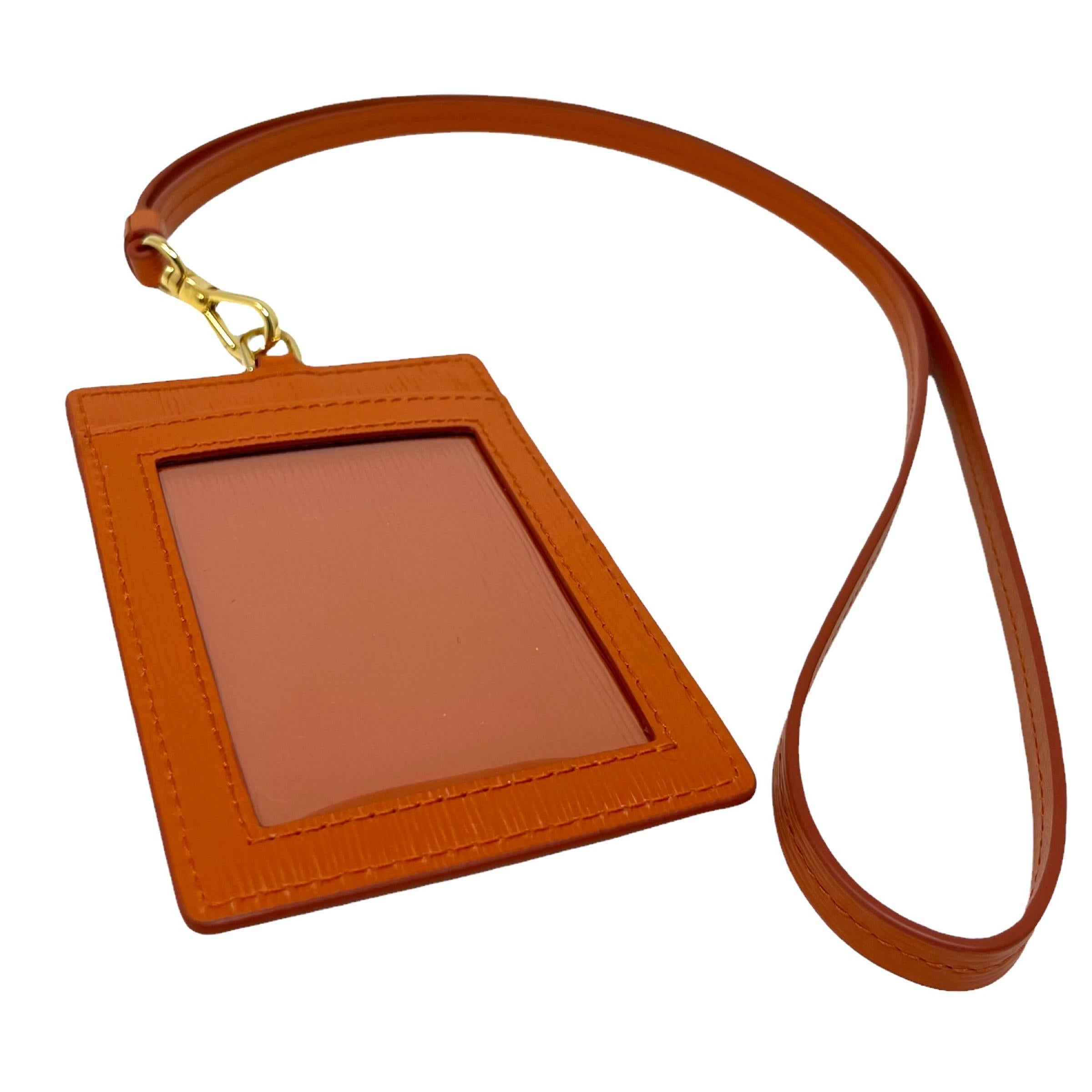 NEW Prada Orange Saffiano Leather Lanyard Wallet Card Case Bag For Sale 3